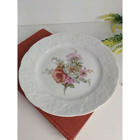 Lierre sauvage CNP France Porcelain Plate Pink Roses - Picture 4 of 7